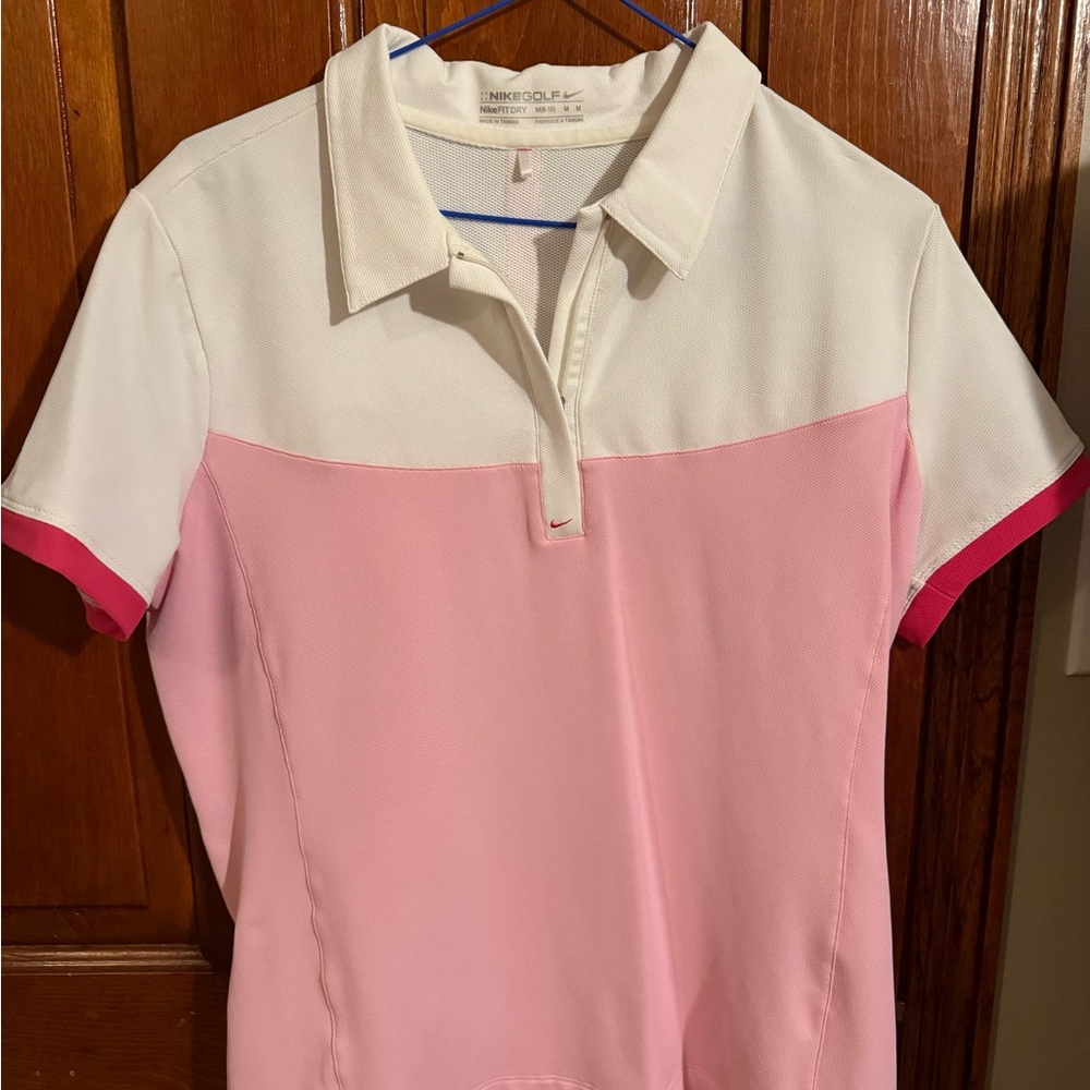 Nike Golf FitDry Pink Fitted Polo Shirt with Buttoned Front